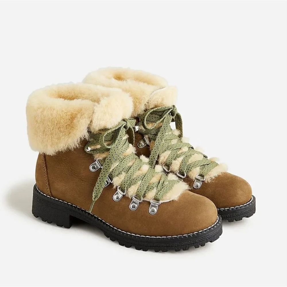 J. Crew Nordic Leather Boots Fur Lined Rustic Lagenlook Camping 6
